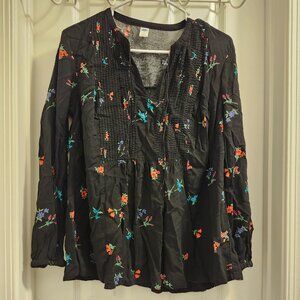 Old Navy Black Floral Peasant Top